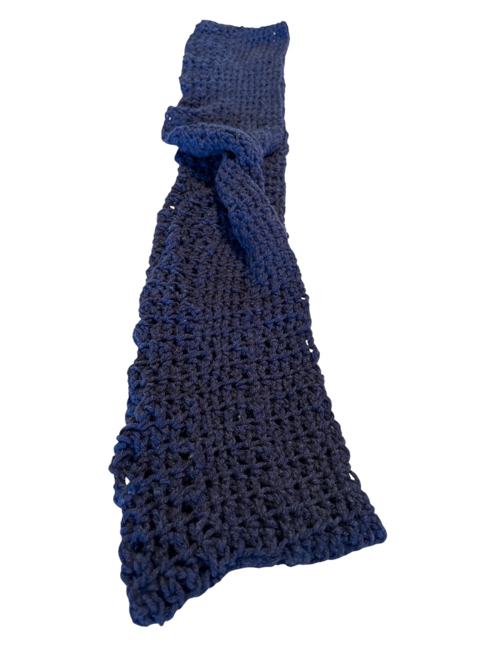 Hand Crafted Navy Crochet Scarf - Deep Blue Knit Wrap Twist in Front New